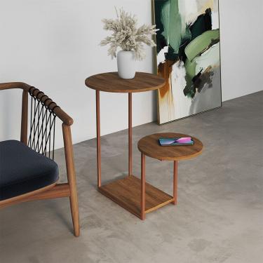 Imagem de Mesa de Canto Ferro Cobre Freijó Redondo Cibel