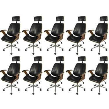 Imagem de Kit 10 Cadeiras Escritorio Presidente material sintético e Madeira Ber
