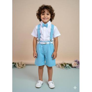 Imagem de Conjunto Infantil Camisa Branca com Short Suspensório e Gravata Azul -