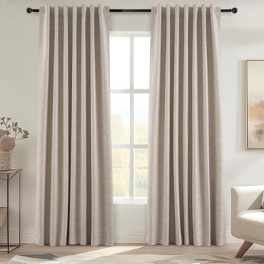 Imagem de Cortinas blackout de linho extralongas 332 polegadas de comprimento para quarto, casa de fazenda, teto alto, cortina alta com ganchos, cortinas para portas de vidro deslizantes de pátio 3,4 m, 100%