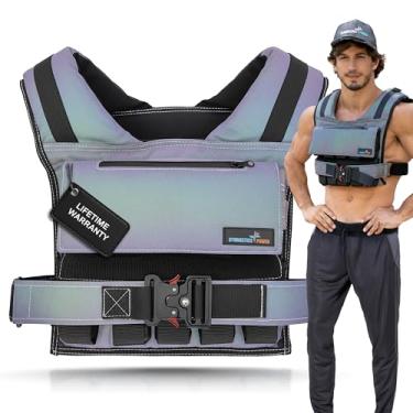 Imagem de Colete pesado de 2,7 kg, 4,5 kg, 5,4 kg, 11,3 kg, 15,9 kg, 20,4 kg, 27,2 kg, peso de ferro removível para homens e mulheres, treino de calistenia e fitness esportivo (3M iridescente, 27 kg)