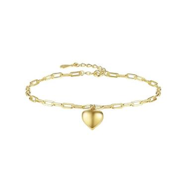 Imagem de EFASHION Pulseira feminina de coração de pêssego banhada a ouro 14K banhada a prata esterlina 925, Medium, Ouro amarelo, Sem pedras preciosas