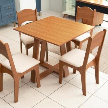 Imagem de Mesa de Jantar 90cm x 90cm Quadrada para Sala de Jantar com 4 Cadeiras