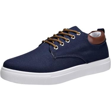 Imagem de Tênis masculino de lona com cadarço e cano baixo Plimsolls respirável casual moderno sapato social sola de borracha corrida, Azul, 9