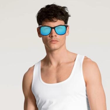 Imagem de Óculos de sol esportivos clássicos para homens e mulheres com proteção UV estilosos para atividades ao ar livre e presentes, Armação preta areia lente azul gelo, F