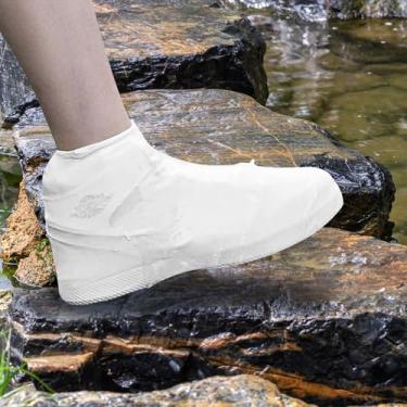 Imagem de Capas de sapato de silicone à prova d'água para mulheres e homens, reutilizáveis, antiderrapantes, galochas de chuva para caminhadas ao ar livre, viagens e ciclismo, Branco, Large