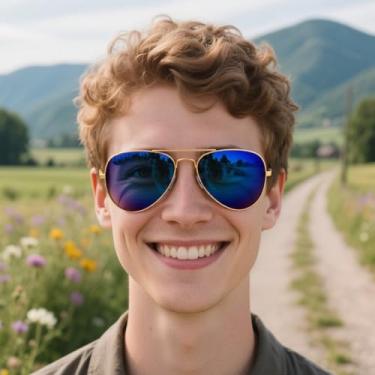 Imagem de Óculos de sol aviador polarizados para homens e mulheres – Estilo piloto clássico com ajuste confortável para atividades ao ar livre, Azul, F