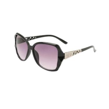 Imagem de Óculos de sol femininos com armação grande polarizada resistente a UV com armação preta e lentes cinza, Preto, G