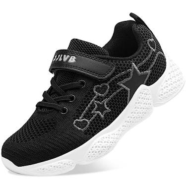 Imagem de OJLVB Tênis para meninos e meninas, tênis de corrida infantil, tênis atlético, caminhada, academia, trilha, respirável, leve, Preto, 1 Big Kid