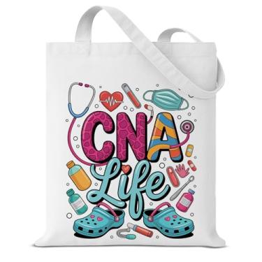 Imagem de CNA Nurse Canvas Tote Bag para mulheres certificada enfermeira assistente reutilizável bolsa de ombro para compras supermercado férias trabalho, presentes de enfermagem CNA