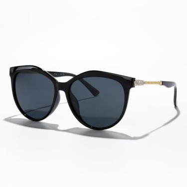 Imagem de Óculos de sol femininos polarizados, armação olho de gato grande, com pérola brilhante, proteção UV polarizada, Armação preta/lente preta, Lens Width: 57 Millimeters