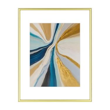 Imagem de Fkvat Porta-retrato de 28 x 35,5 cm, moldura dourada de alumínio fino escovado com vidro HD, serve para 20 x 25 cm com tapete ou 28 x 35 sem tapete, para parede, 1 pacote