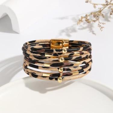 Imagem de Pulseira de camuflagem moderna – Design de couro multicamadas com destaques dourados para uso casual, One Size, Couro sintético, Sem Pedra Preciosa