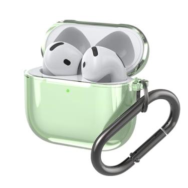 Imagem de Capa para AirPods 4 Capa de silicone macia transparente antiqueda para homens e mulheres (verde transparente)