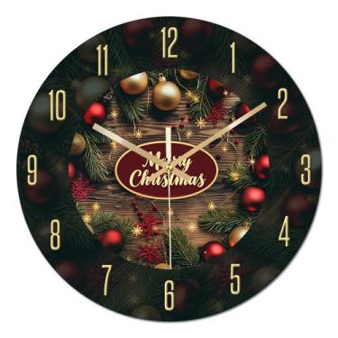 Imagem de Relógio de parede com tema de Natal de 30 cm de vidro silencioso sem t