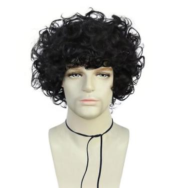 Imagem de Peruca Afro Curly para homens, cabelo sintético preto 32cm - yiweisai