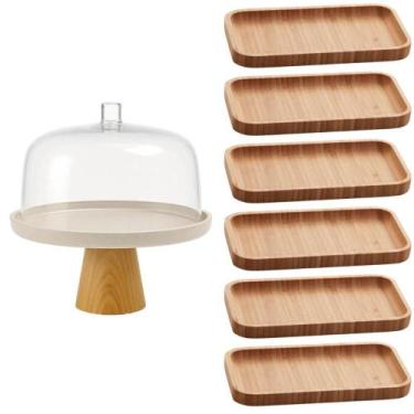 Imagem de Conjunto Boleira com Tampa e 6 Bandejas de Bambu Retangulare - Lyor