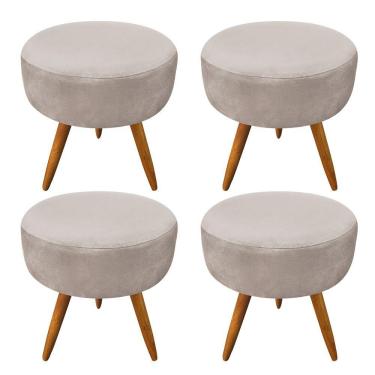 Imagem de Kit 4 Puffs Banqueta Redonda Veludo Pés Palito Castanho Bege