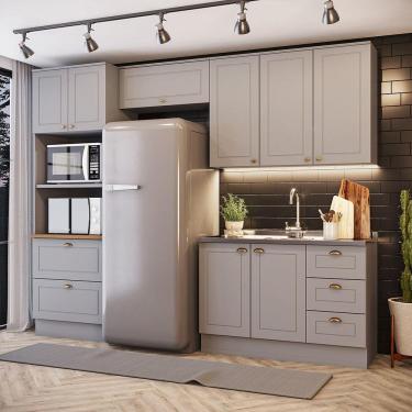 Imagem de Cozinha Compacta 4 Peças Com Paneleiro Torre Quente Amy Casa 812 Cinza
