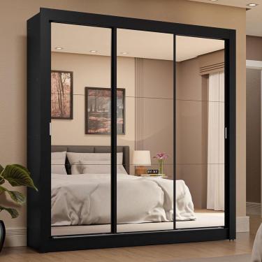 Imagem de Guarda-roupa Casal 3 Portas Correr Espelho 4 Gavetas Preto