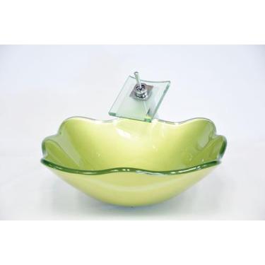 Imagem de Cuba de Vidro Quadrada Ondulada 42cm Bari - EKASA, Verde Oliva