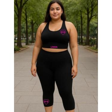 Imagem de Conjunto Calça Capri Top Plus Size Nadador Suplex Estampado Academia P
