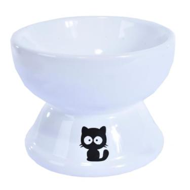 Imagem de Comedouro e Bebedouro Elevado para Gatos e Cães Pequenos em Cerâmica – Design Ergonômico Antiderrapante, Reduz Refluxo e Fadiga dos Bigodes (KIT 2 G BRANC COMEDOU/BEBEDOUR)