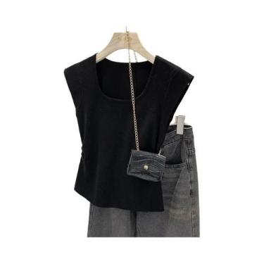 Imagem de Camisetas Sem Mangas Listradas Femininas, Tops De Malha Cropped, Vests