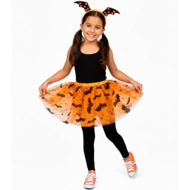 Imagem de Fantasia Infantil pra Menina Barata Kit Saia e Tiara Morceguinha Vampira Roxa ou Laranja (Laranja)