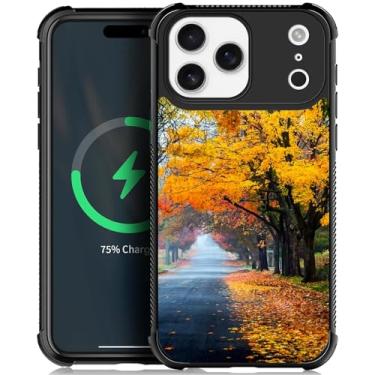 Imagem de Goodsprout Capa compatível com iPhone 17 Pro Max, para MagSafe, design de padrão incrível, à prova de choque, antiarranhões, capa traseira rígida de policarbonato para iPhone 17 Pro Max, folhas caídas