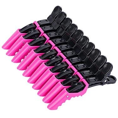 Imagem de Clipes de cabelo para mulheres da HH&LL – Design de dentes largos e dobradiças duplas – Clipes de divisão de estilo jacaré de qualidade profissional de salão de beleza – Pacote com 10 (Vermelho), Rose Red