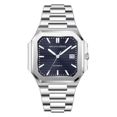 Imagem de Relógio masculino Specht & Söhne 41 mm quadrado cúbico 5711 relógios mecânicos ouro rosa aço inoxidável cristal de safira à prova d'água, Prateado - azul