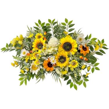 Imagem de Odouzy Flores artificiais, decoração de casamento, guirlanda de flores, adequada para banquete, festa, recepção, placa de boas-vindas e decoração de fundo (girassol)