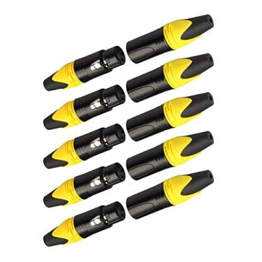 Imagem de Xiaojikuaipao Alto-falante de microfone XLR profissional de 3 pinos macho + conector fêmea -, estrutura de liga resistente - 5 pares para cabos personalizados e equipamentos de áudio - amarelo