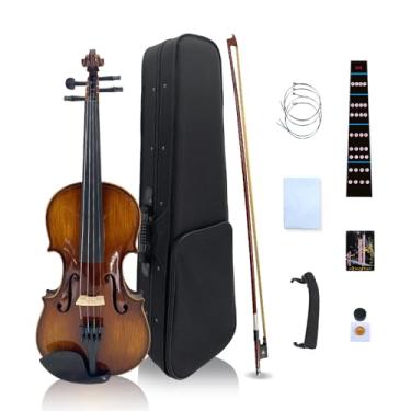 Imagem de YoungMonic Conjunto completo de violino 4/4 de madeira maciça para iniciantes profissionais adultos com ponte de arco de violino 4 cordas