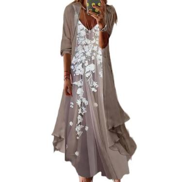 Imagem de Conjunto de 2 peças de vestido maxi Akivide Boho Floral Wedding Guest