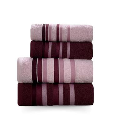 Imagem de Jogo De Toalhas Banhão 4 Peças (Vinho/Rosa Claro,Banhão)