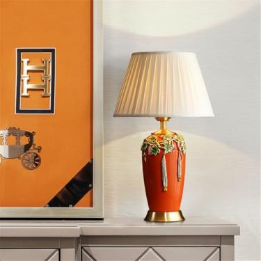 Imagem de Luminária de mesa contemporânea de luxo em cerâmica com LED, estilo retrô americano, perfeita para sala de estar, quarto, escritório, casa de campo ou hotel (Estilo 17)