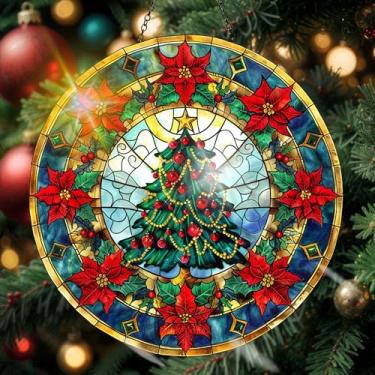 Imagem de Apanhador solar de acrílico colorido, decoração de janela suspensa de Natal com design de vitral impresso, apanhador de sol, arte de parede de arco-íris, ornamentos de Natal para uso interno e externo