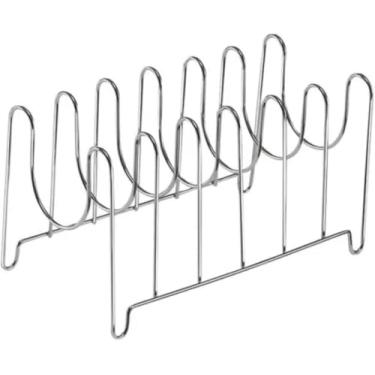 Imagem de Organizador de Tampas De Panela Retrátil com 6 Divisórias em Aço Inox Suporte Compacto de Gaveta e Armário | Cozinha Organizada Cor Cromado 26x16cm Premium