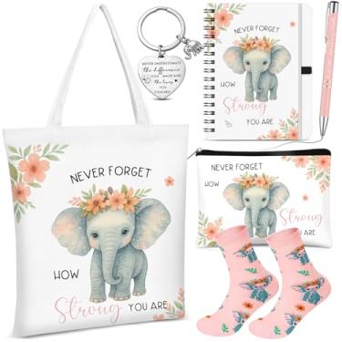 Imagem de Gilprop 6 peças inspiradoras para presente de elefante, sacola de compras, chaveiro, bolsa de cosméticos, espiral, caderno, caneta, meias não se esqueça do quão forte você é, presente de aniversário e