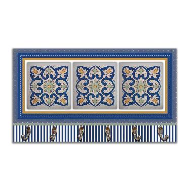 Imagem de Cabideiro De Parede Porta Colar Chaves Cintos Azulejo Azul