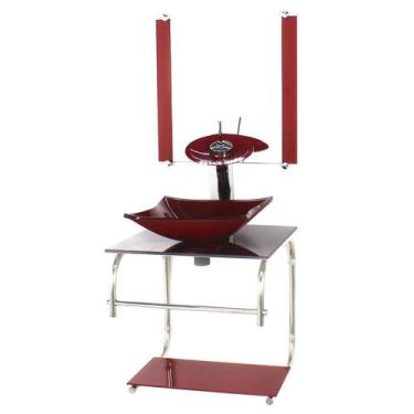 Imagem de Gabinete de vidro para banheiro cuba quadrada 40cm inox marmore averme