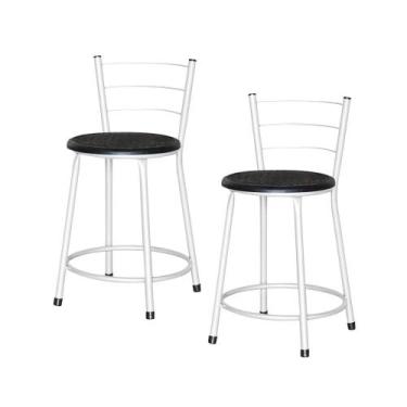 Imagem de Jogo 2 Banqueta Baixa Ratan Branca Retro - Lamar Design, Preto