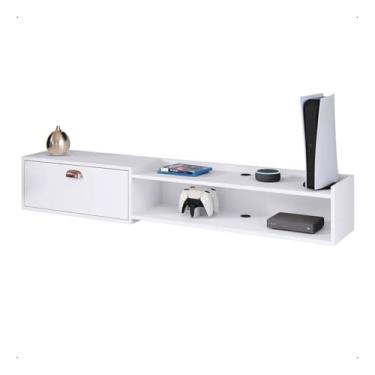 Imagem de Aparador Suspenso Organizador Com Porta Rack Penteadeira Multiuso Para Parede Sala Quarto Cozinha Salão (Branco 180 cm)