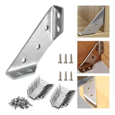 Imagem de Kit 10 Cantoneira Aço Inox Trava 3 Lados 90º Com Parafusos Reforço De 