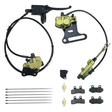 Imagem de Hauertzx Conjunto de pinças de freio hidráulico de disco dianteiro e traseiro e pastilhas de freio para motocicleta chinesa 50cc 70cc 90cc 110cc 125cc Dirt Pit Bike Taotao Coolster SDG 107 Thumpstar