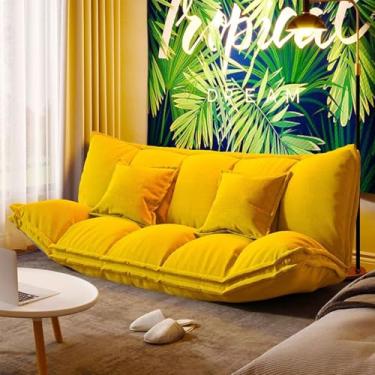 Imagem de Sofá-cama do assoalho, Cama preguiçosa de dobramento do sofá-cama, com estrutura metálica, enchimento de esponja de alta resiliência para sala de estar, quarto, varanda,Yellow