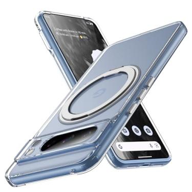 Imagem de CMYFUTNG Capa magnética para Google Pixel 8 Pro com suporte de anel, parte traseira rígida transparente e amortecedor macio, capa protetora fina para Pixel 8 Pro transparente 12-px8p-05