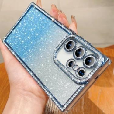 Imagem de Capa de luxo com glitter gradiente e diamante para Samsung Galaxy S25 S24 Ultra Plus, revestimento em strass, capa rígida para PC (para Samsung S25Plus/Azul)